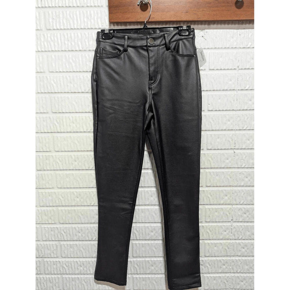 My Tribe Women's Black Faux Vegan Leather Lined Comfort Stretch Pants Size XS